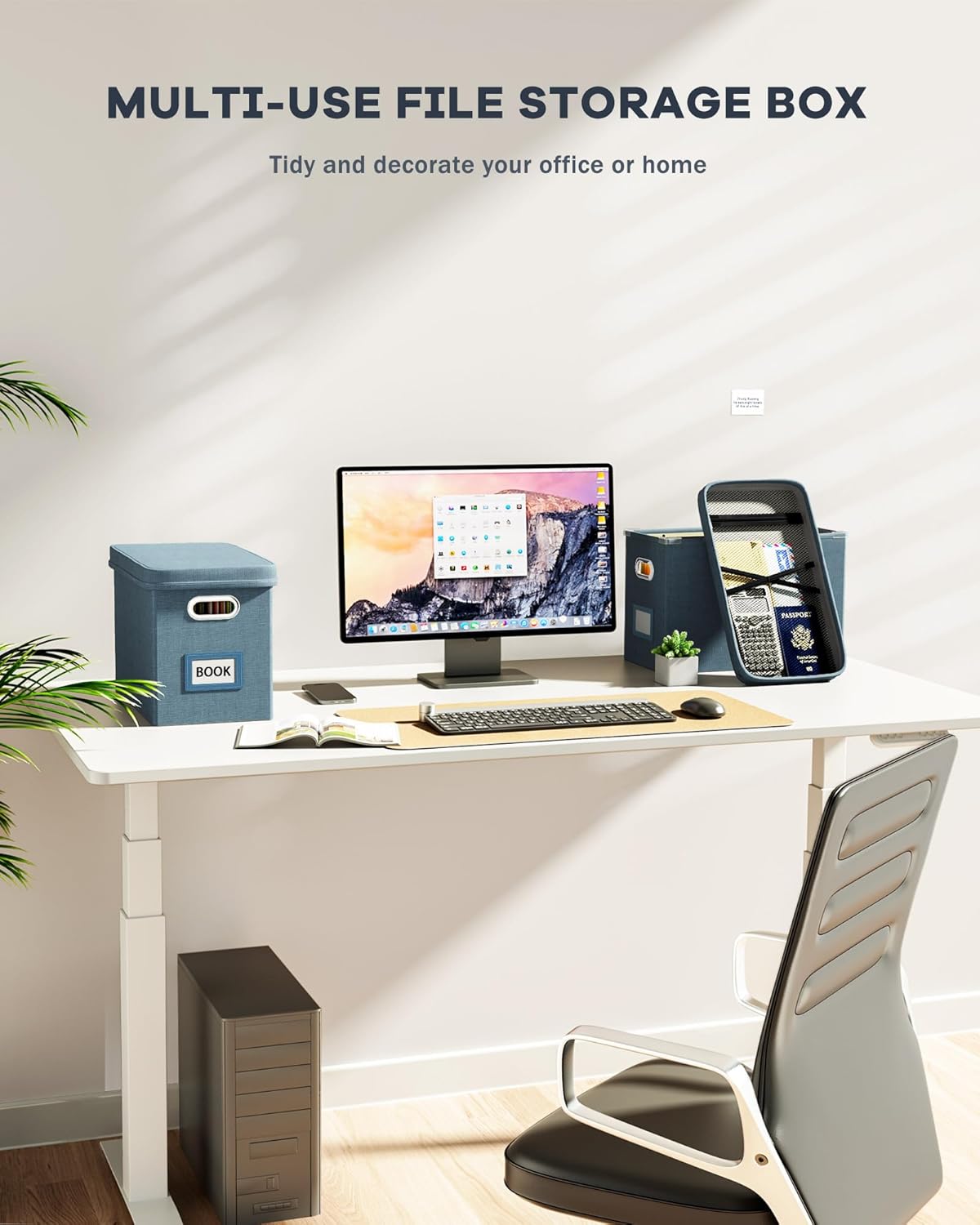 Oterri File Organizer with Lid, Hanging Filing Box with Mesh Pocket, Document Organizer for Letter Files, Portable Storage Box with Smooth Sliding Rail for Office&Home (2 PCS, Dark-blue)