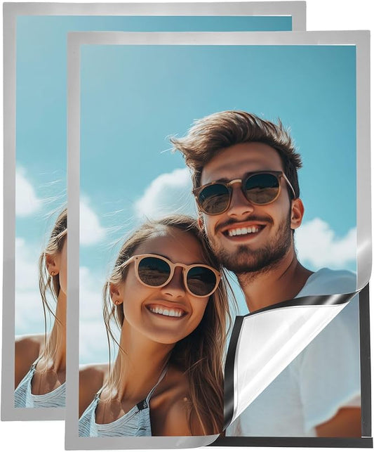 uxcell 2 Pcs Magnetic Sign Holder, 11.7" x 16.5" Self-Adhesive Magnetic Wall Signs Holder Magnetic Picture Frame Document Holder for Home Office Wall Window Displays, Silver