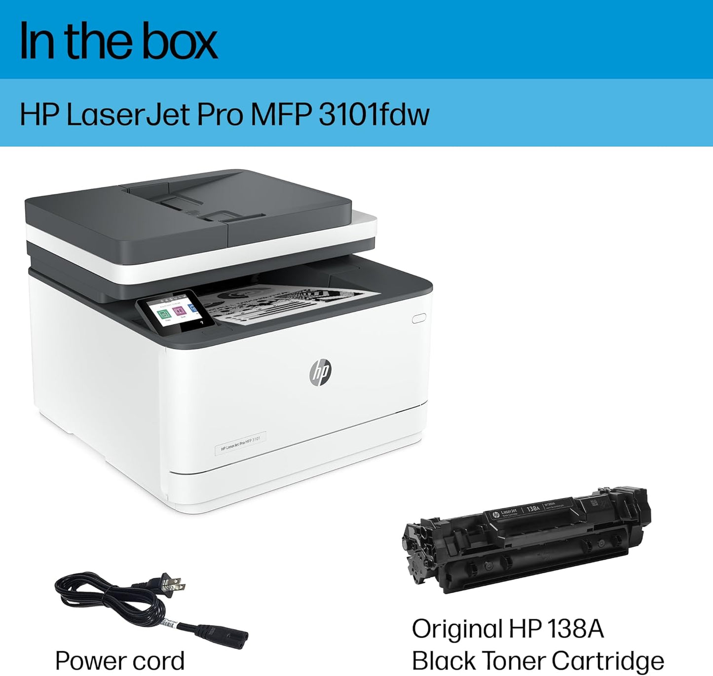 HP LaserJet Pro MFP 3101fdw Wireless Black & White All-in-One Laser Printer, Scanner, Copier, Fax, Best-for-Office (3G628F)