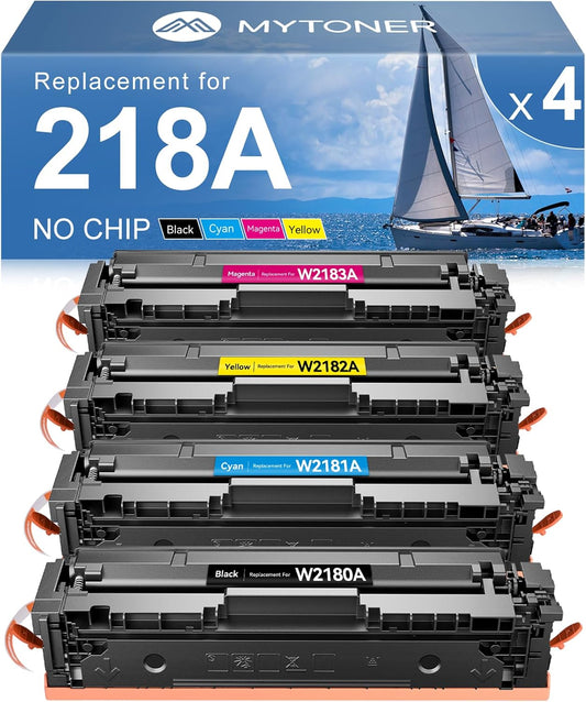 MYTONER 218A Toner Cartridges 4 Pack (NO CHIP) Compatible Replacement for HP 218A 218X W2180A W2180X for Color Laserjet MFP 3301fdw 3301cdw 3301sdw Pro 3201dw Printer High Yield Ink B/C/M/Y
