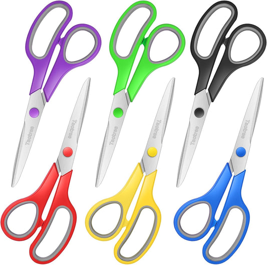 Scissors Bulk Set of 6-Pack, Taotree 8" Scissors All Purpose Comfort Grip Sharp Shears for Office School Supplies, High/Middle School Student Teacher Home Art Craft Sewing Fabric, Scrapbook Supplies