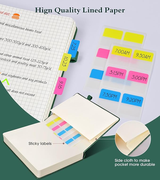 Graph Paper Notebook Journal, 360 Numbered Pages Grid Notebooks, Thick 100gsm Graphing Paper Notebook Journals for Women Men, B5 Large Hardcover Leather Graph Journals for Writing 7.6'' X 10'' Green