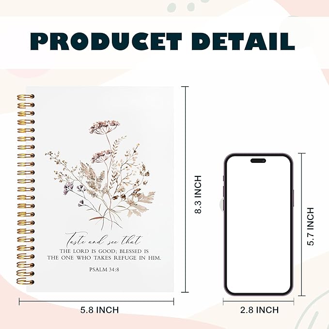 BearCake bible notebooks for note taking,Christian Notebook,Christian Gifts for Women,Taste and See That the Lord is Good Floral spiral bible with note taking space,spiral bible 5.5x8.3