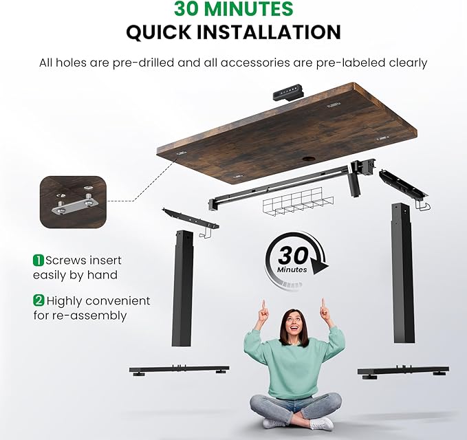 SIAGO Electric Standing Desk Adjustable - 48 x 24 Inch Sit Stand up Desk with Cable Management - 3 Memory Preset Adjustable Height Table