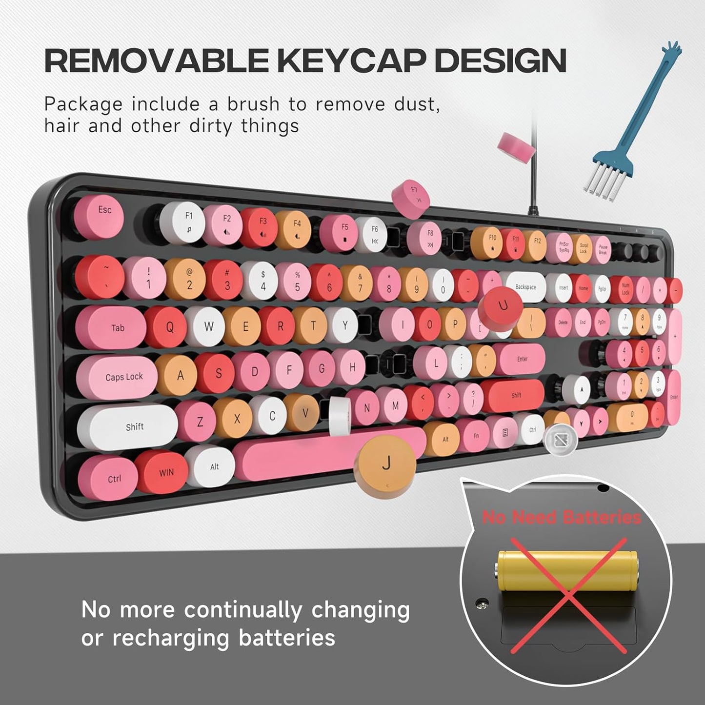 Wired Keyboard, 104 Keys Full-Sized Typewriter Keyboards, USB Plug and Play Office Keyboard with Number Pad, Caps Indicators for Windows 7 8 10, PC, Laptop, Desktop (Black Colorful)