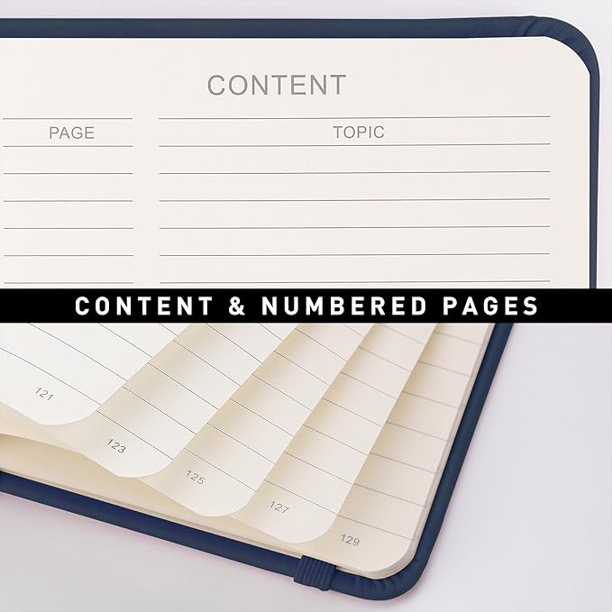 RETTACY Lined Journal Notebook, 192 Numbered Pages, A5 Medium Size (5.7'' x 8.3''), for Men & Women, Journaling, Writing, Work & Office, Leather Hardcover, 100 GSM Thick Paper (Navy Blue)