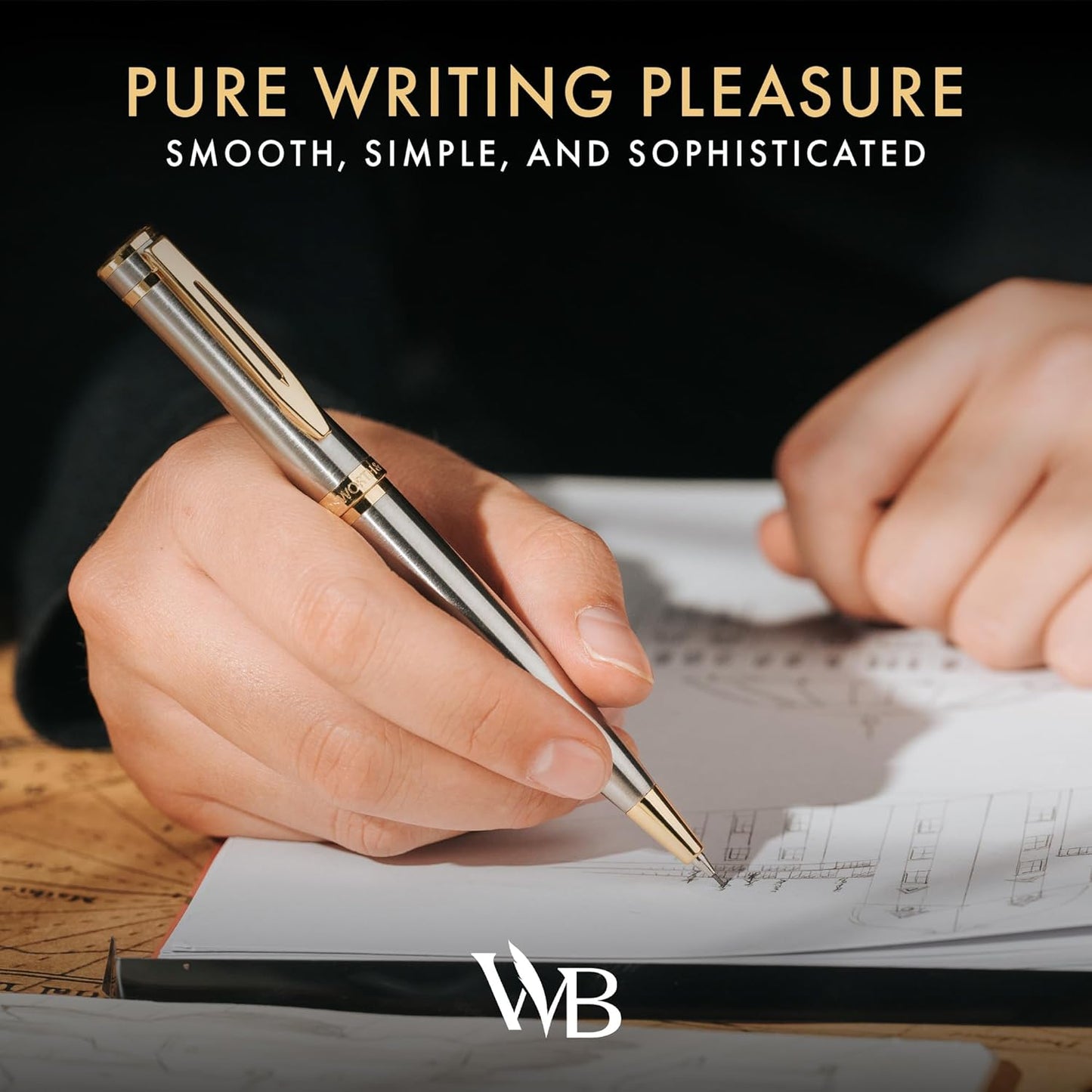 Wordsworth and Black Mechanical Pencil Graphite Lead- Stunning Luxury Metal Pencil, Silver Chrome 24K Gold Finish, 0.7mm Led, Best Gift Set for Men & Women, Professional Executive Office Pencils