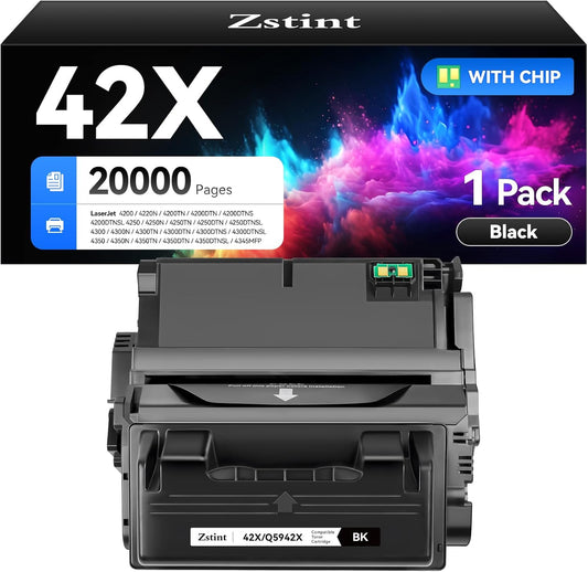 42X Black Toner Cartridge 1-Pack High Yield with Chip Replacement for HP 42X Q5942X Q1338A Cartridges Compatible with HP Laser Jet Pro MFP 4250 4220N 4250DTN 4350N 4350DTN 4300DTNSL 4345MFP Printer