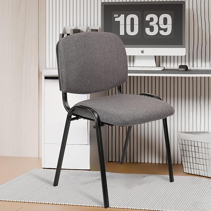 CLATINA Set of 5 Pack Waiting Room Chair Fabric Grey Stackable Chairs Metal Frame with Thickened Seat Back Cushion for Waiting Conference Room Guest Chairs