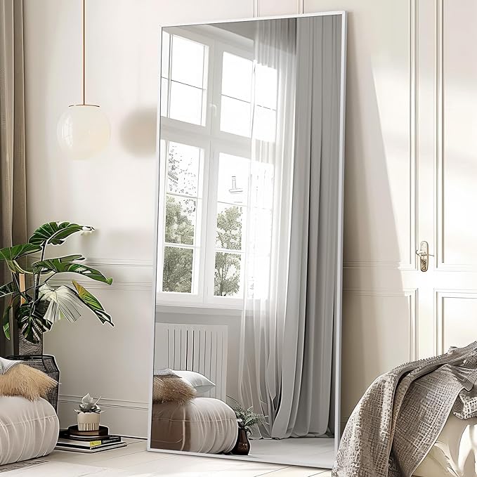 MELOMOIR 76"x34" Oversized Full Length Mirror, Free Standing Leaning or Hanging, Suitable for Bedroom Living Room Home Gym Cloakroom, Thin Aluminum Frame, Tempered Glass, Silver