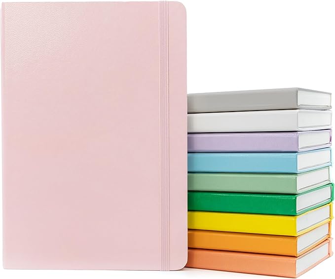 PAPERAGE Lined Journal Notebook, 10 Pack, (Pastel Rainbow), 160 Pages, Medium 5.6 in x 8 in - 100 GSM Thick Paper – Hardcover Journaling Notebook for Work, School & Note Taking