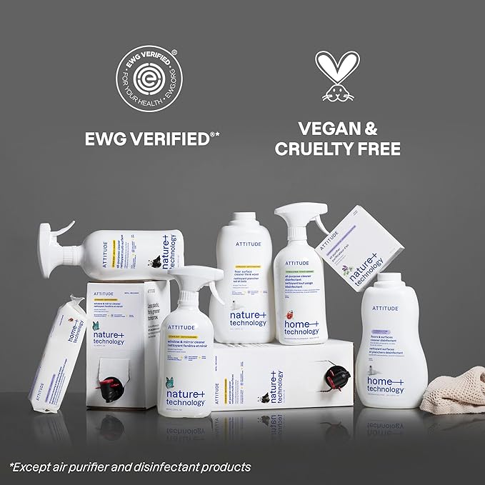 ATTITUDE All Purpose Cleaner Spray, EWG Verified, Vegan, Made with 94% Plant-Based Ingredients, Streak-Free for Kitchen, Bathroom, Glass & More, Unscented, 27.1 Fl Oz (Pack of 6)