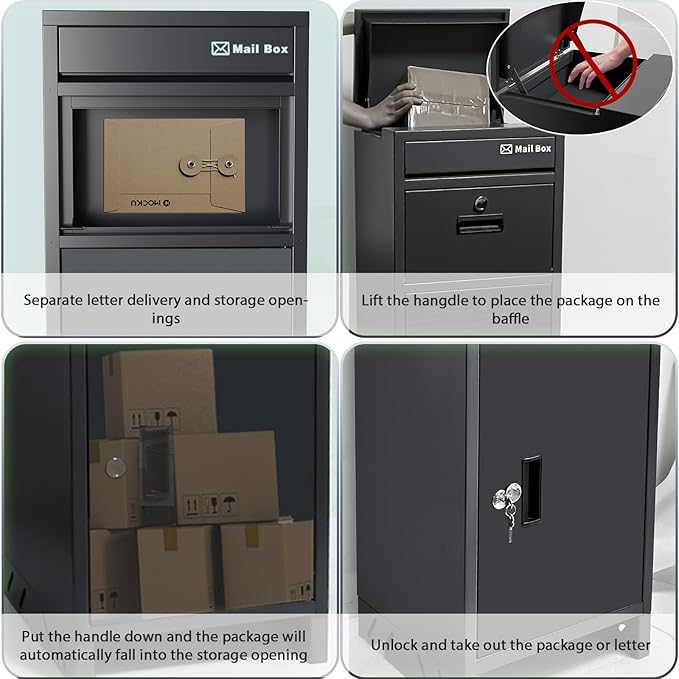 Package Delivery Boxes for Outside, Large Parcel Drop Boxes with Lock, Customize Address Stickers Package Drop Boxes for Outside is Waterproof,Package Delivery Box for Porch(Black,15.7*15.7*37.8 in)