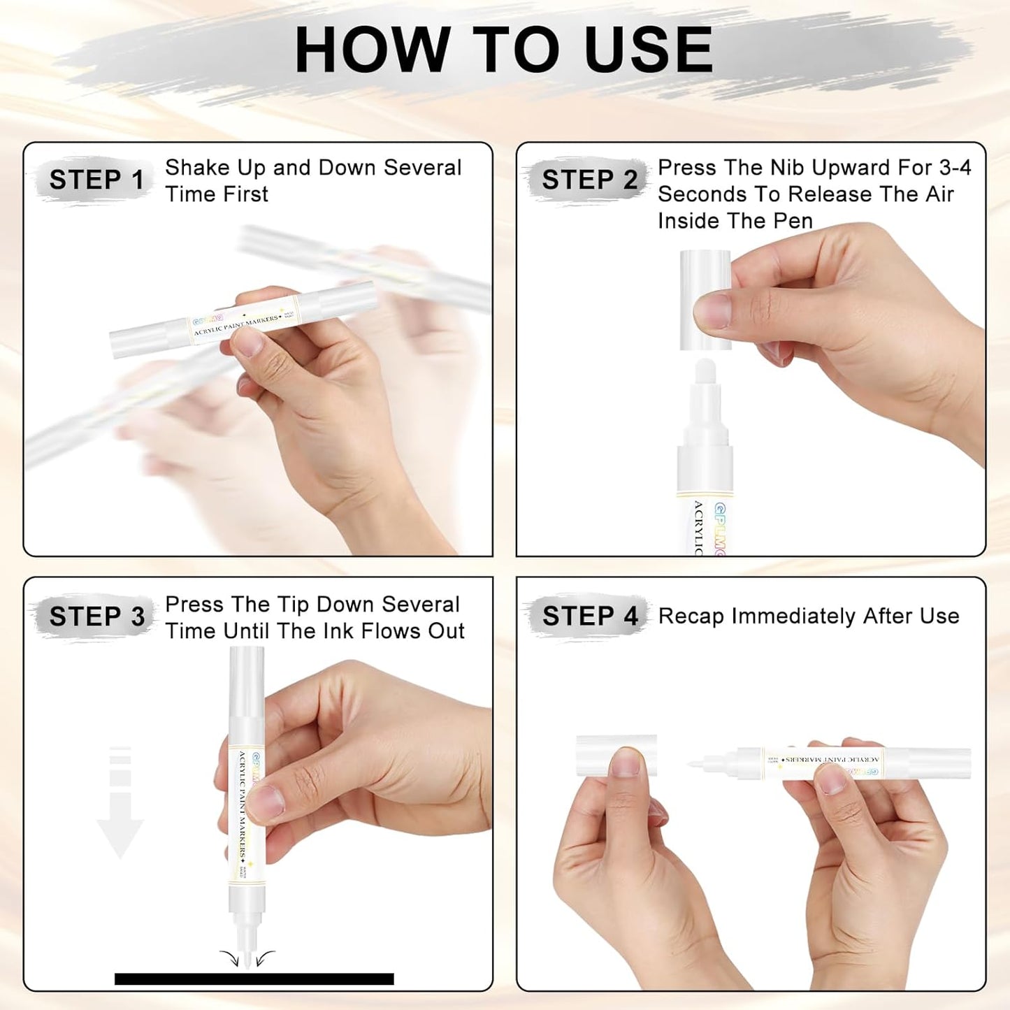 Paint Markers Paint Pens - 2 Pack Dual Tip Acrylic Permanent Marker (0.7mm & 3mm), Non-Toxic, Water-Based for Art Painting, Stone, Ceramic, Glass, Wood, Fabric, Metal, DIY Crafts (White)