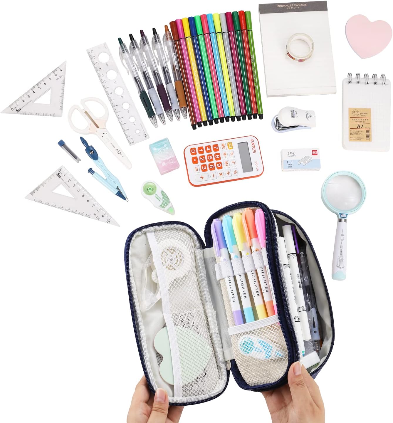 Big Pencil Case Large Capacity Pencil Bag with Zipper Pencil Pouch for Boys Girls Kids Adults Stationery Pencil Pen Case Organizer for School Office Blue