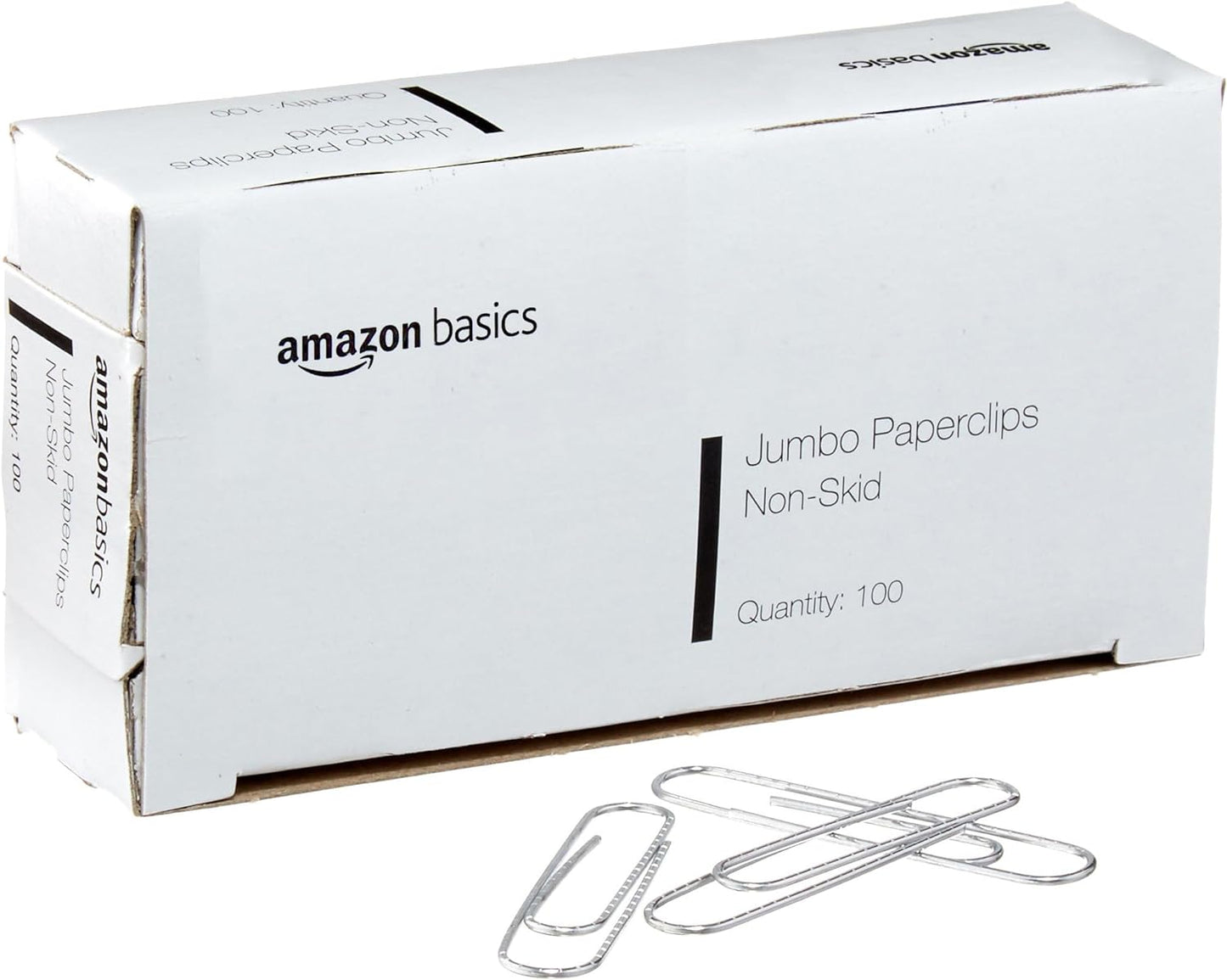 Amazon Basics Jumbo Size Office Paper Clips, Non Skid, 1000 Count (10 Pack of 100), Silver, A7072557