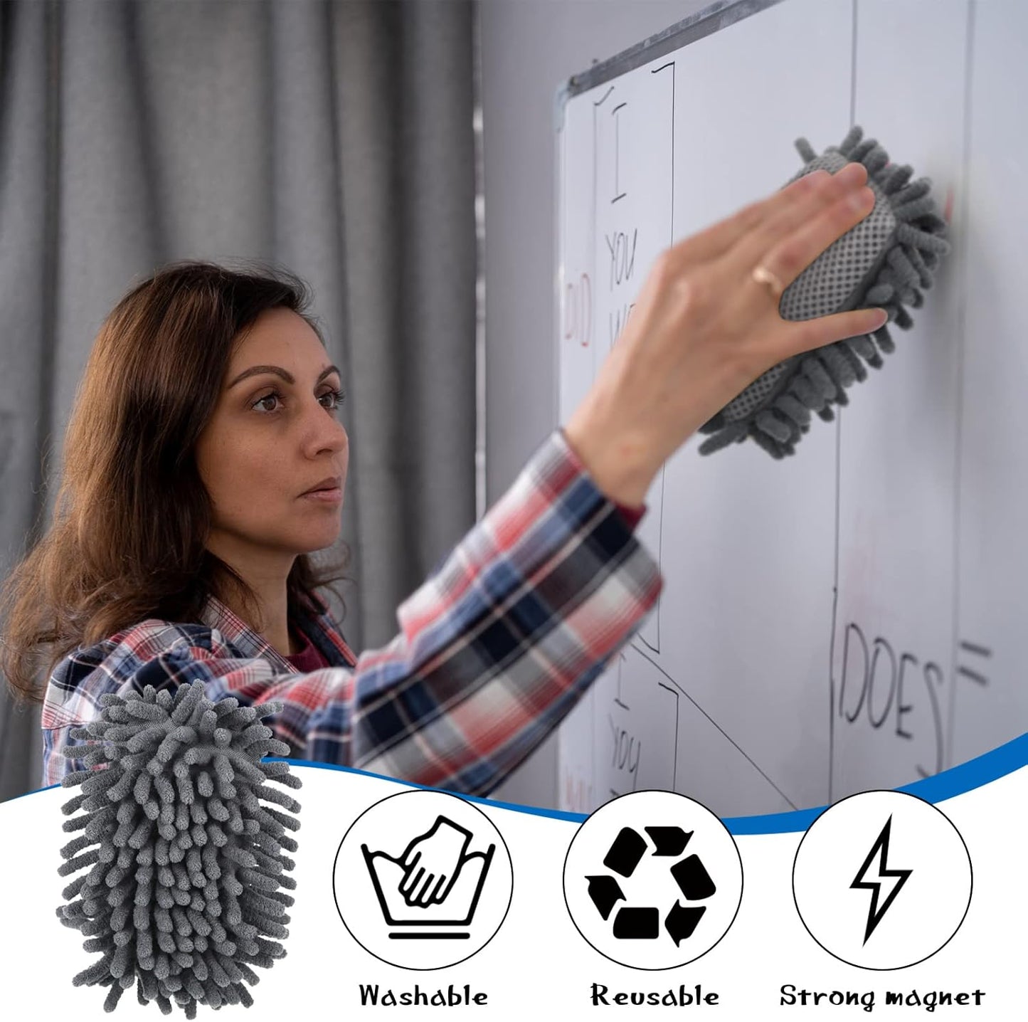 Sherr 30 Pcs Microfiber Shag Dry Erasers Bulk Magnetic Whiteboard Eraser Washable Colorful Chalk Board Eraser Markers Chalk Home School Classroom Office Supplies(Gray)