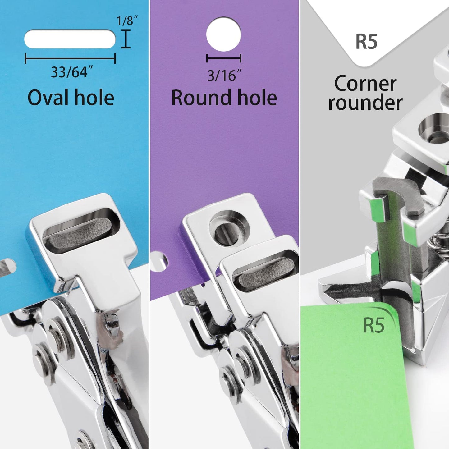 3 in 1 Badge Slot Hole Punch for ID Card: IMLIKE Handheld Card Puncher Suitable for PVC Material, Business Cards and Cardstock(1/8"×33/64" Slot Hole, 3/16" Round Hole and R5 Corner Rounder in one)