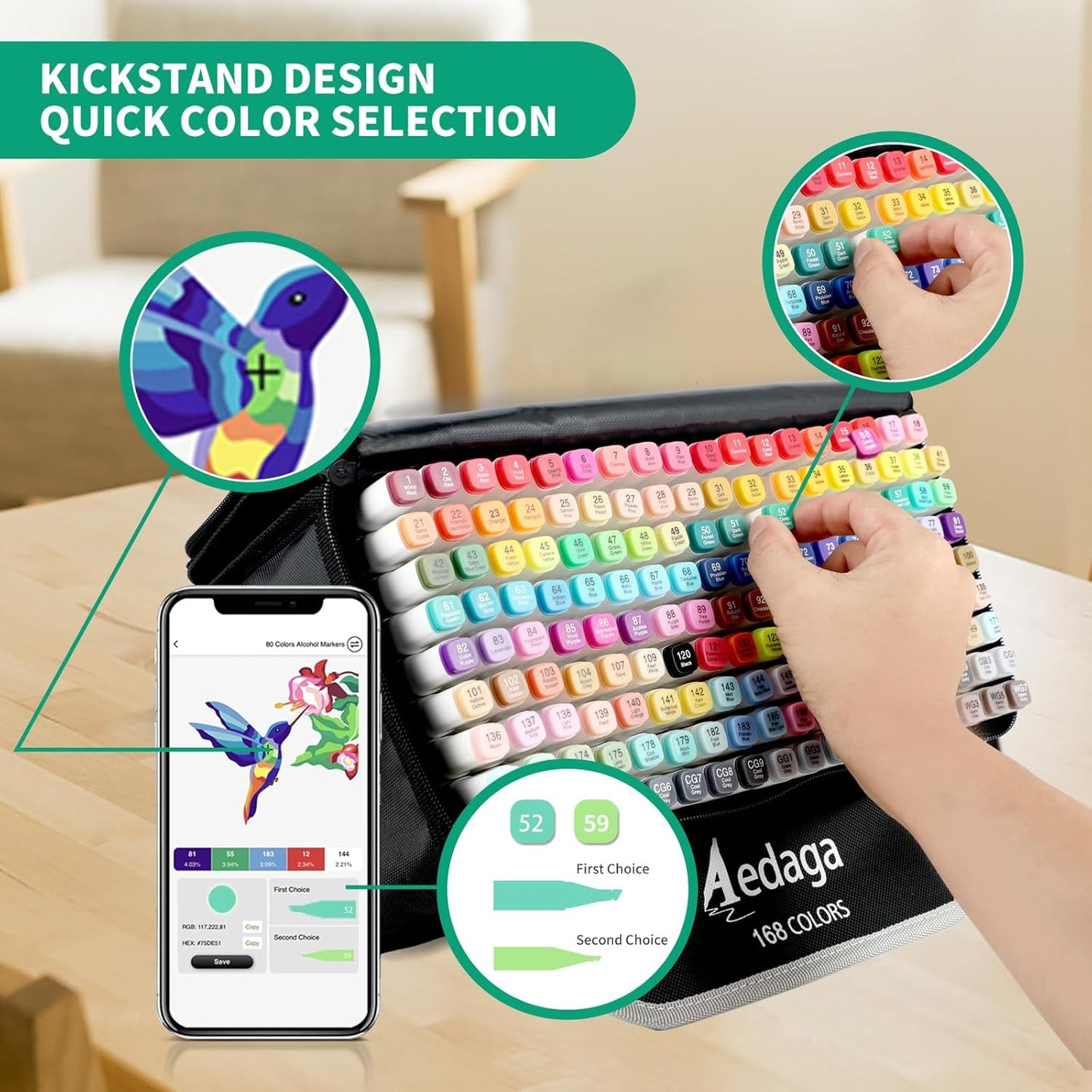 168 Colors Alcohol Markers with Free App, Dual Tip Art Markers with Kickstand Case for Artists Adults and Kids, Alcohol Based Marker for Coloring Painting Sketching and Drawing, Great Gift