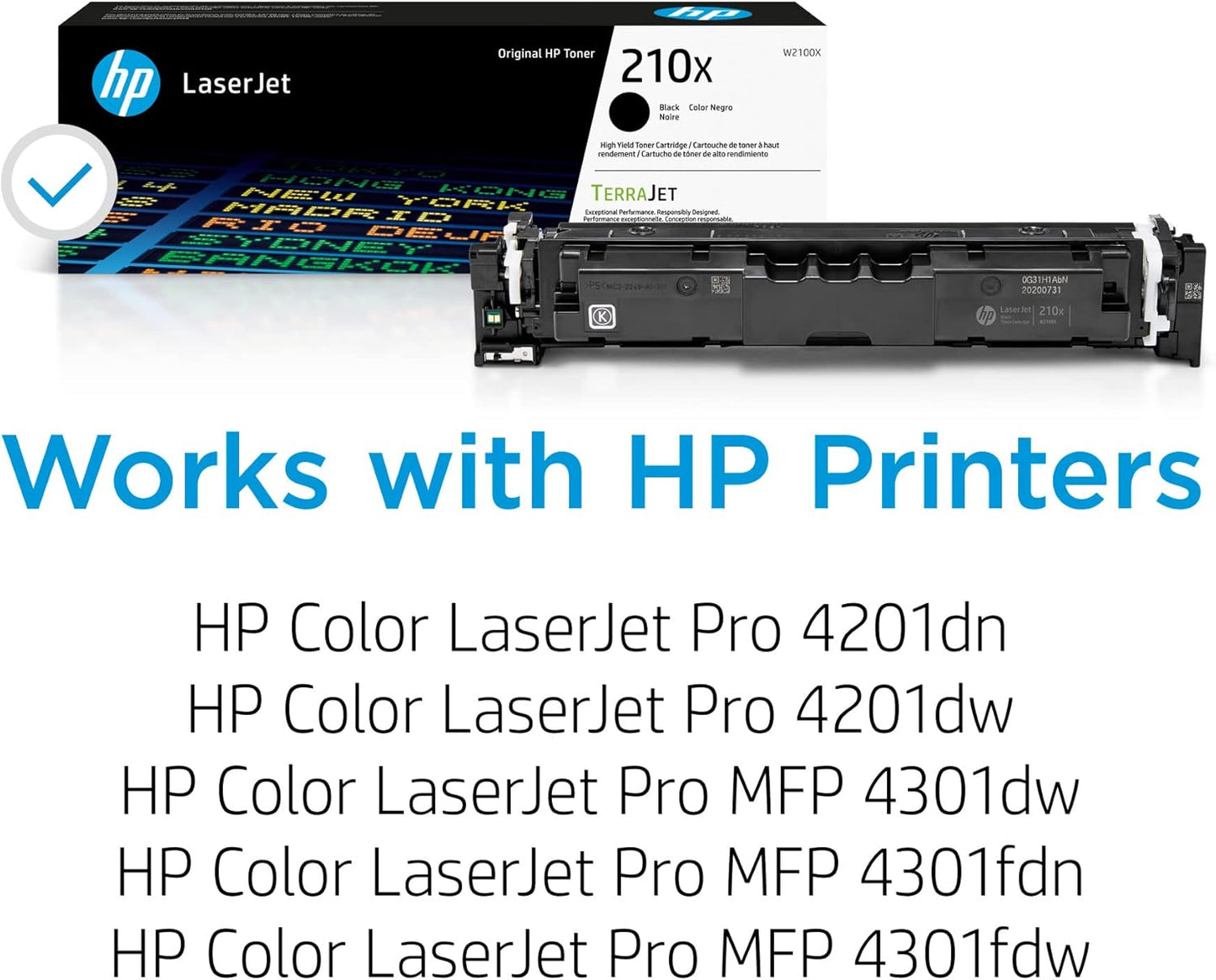 HP 210X Black High-Yield Toner Cartridge | Works Color Laserjet Pro 4201, Color Laserjet Pro MFP 4301 Series | W2100X