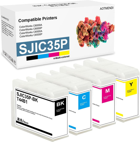 SJIC35P Ink Cartridge (BK/C/M/Y) Replacement for SJIC35P Ink Cartridge Set of ColorWorks C6000Au C6000Pu C6500Au C6500Pu Printer (4-Pack 80ml)