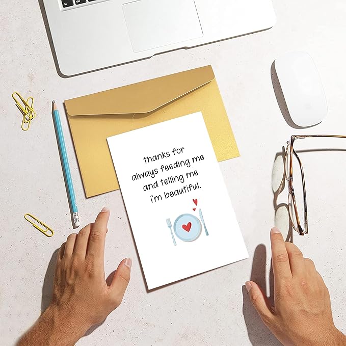Funny Valentines Day Card for Him, Humor Valentines Day Card Gift for Boyfriend, Anniversary Card from Wife, Thanks for Always Feeding Me And Telling Me I’m Beautiful