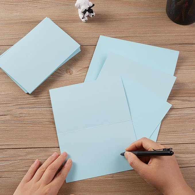 50 Pack Blank Cards Folded Cardstock Thank You Blank Greeting Cards for Invitations, Wedding, Greeting Cards, All Occasion DIY (Light Blue, 5x7)