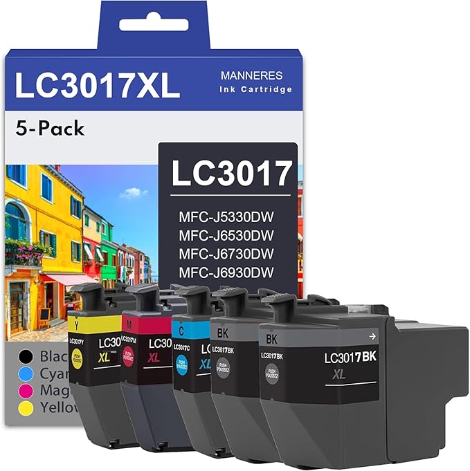 LC3017XL High Yield Ink Cartridges (5-Pack,2 Black/1 Cyan/1 Magenta/1 Yellow) - MNRS Compatible LC3017 XL Ink Cartridges Replacement for Brother LC3017XL MFC-J5330DW MFC-J6530DW MFC-J6530DW Printer
