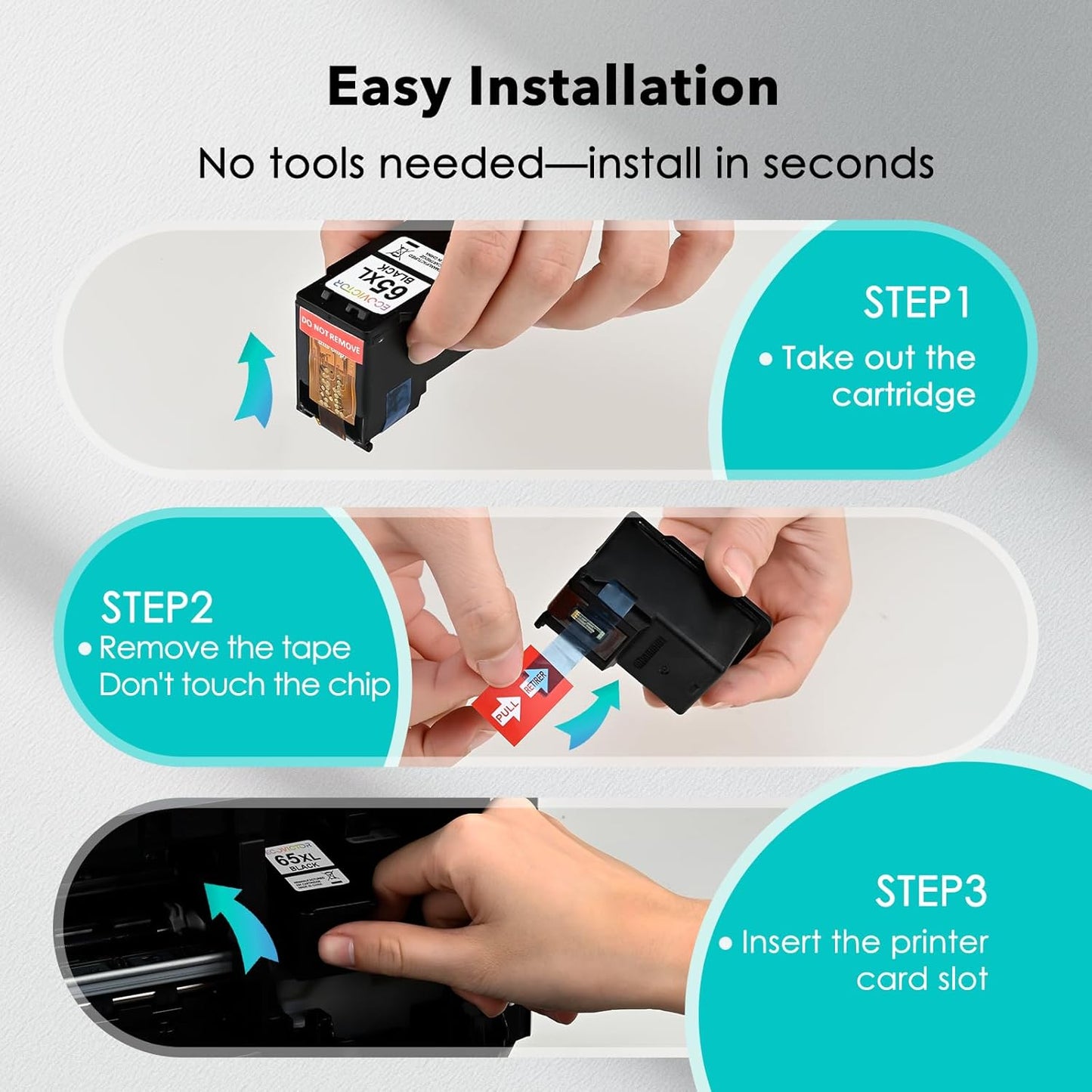 EcoVictor Remanufactured 65XL Ink Cartridges Replacement for HP 65 XL Black Ink Cartridge HP65 HP65XL Compatible Envy 5000 5055 5052 5010 5070 DeskJet 3755 3700 3772 3720 3752 2600 2622 2652 (2 Black)