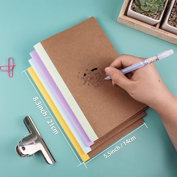 Gwybkq A5 Lined Kraft Composition Notebooks Bulk 40 Pcs(5.5x8.3) College Ruled with Rainbow Spine,Journal Notebook for Women Girls College Students Office School Supplies, 60 Pages/30 Sheets