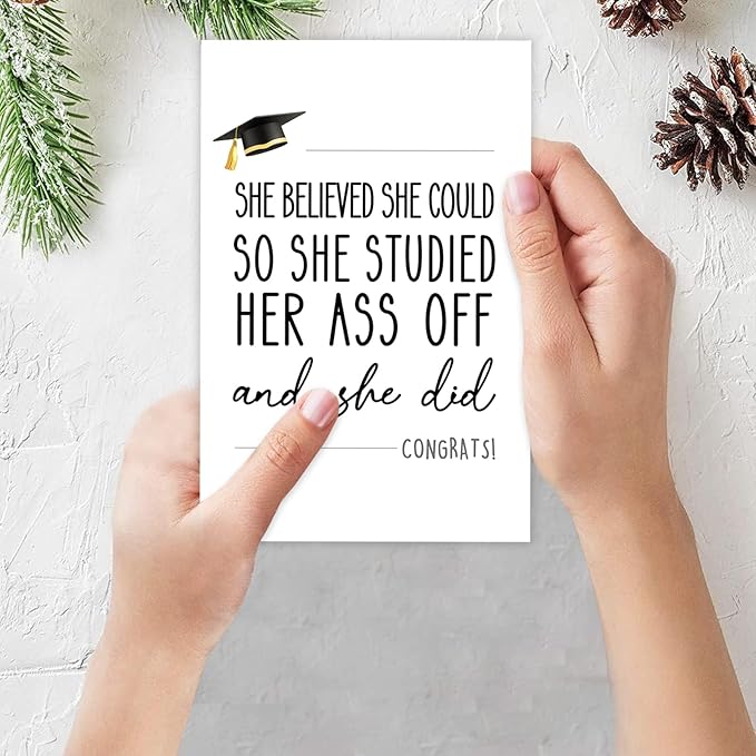 Funny Graduation Card for Her, Unique College Graduation Card for Daughter Granddaughter Niece, Sweet Congrats Graduation Card for Bestie Sister Friend, She Did It Card