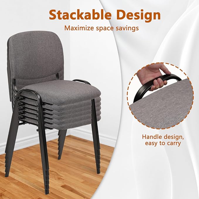 CLATINA Set of 5 Pack Waiting Room Chair Fabric Grey Stackable Chairs Metal Frame with Thickened Seat Back Cushion for Waiting Conference Room Guest Chairs