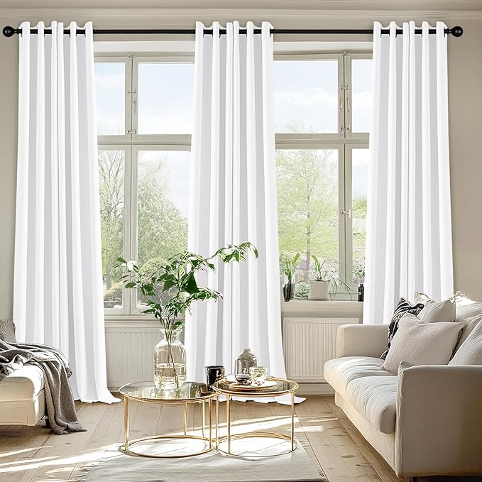 MIULEE Pure White Curtains for Bedroom Living Room 96 Inches Long 2 Panels, Thermal Insulated Room Darkening Drapes Grommet Top Noise Reducing Window Treatments 40x96 Inch