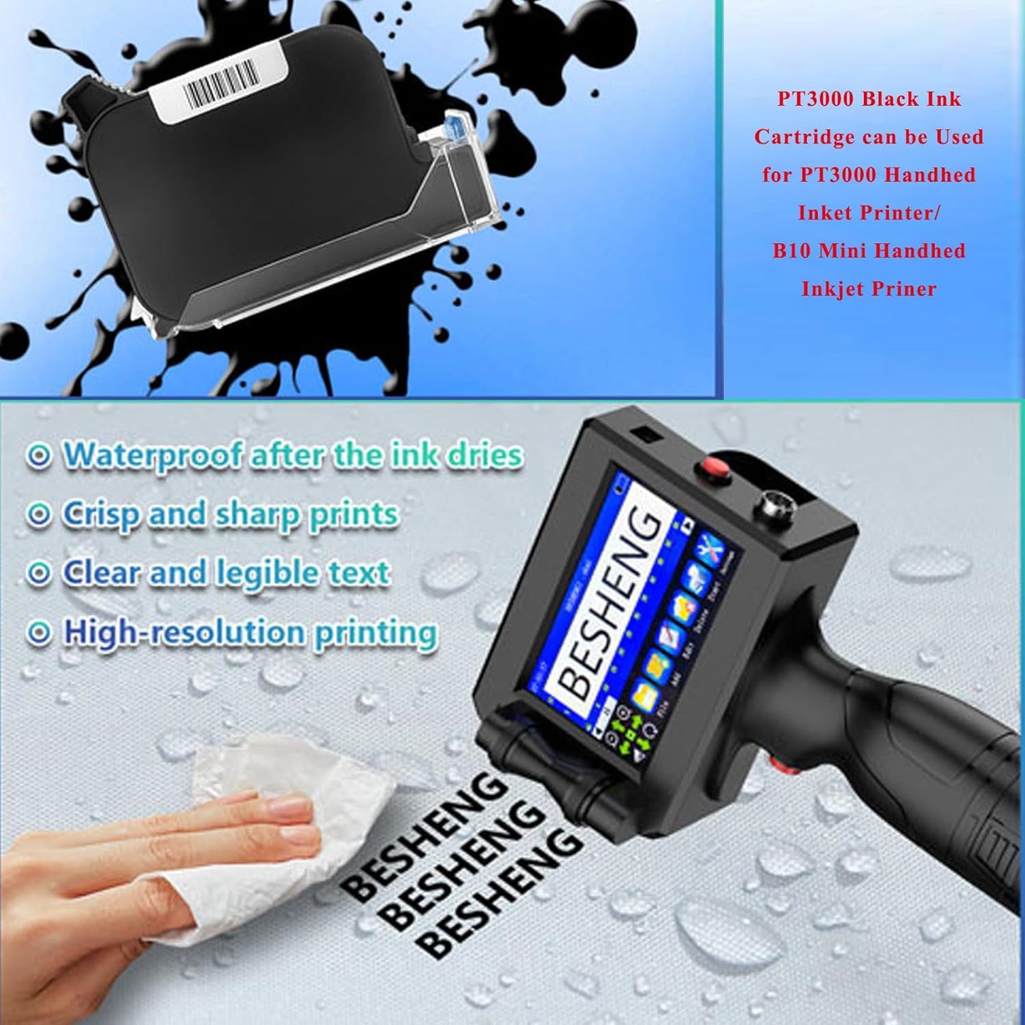 Original Black Ink Cartridge Fast Dry Replacement 42ml Ink Cartridge Compatible for PT3000 Handheld Inkjet Printer/MP10 Mini Handheld Inkjet Printer