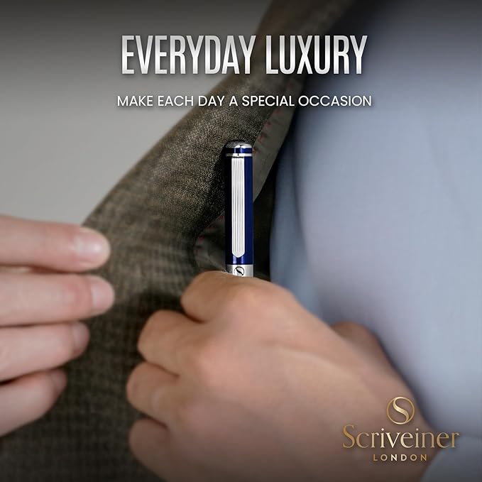 Scriveiner Midnight Blue Ballpoint Pen - Stunning Blue Lacquer Luxury Pen, Chrome Finish, Schmidt Black Refill, Best Ball Pen Gift Set for Men & Women, Professional Executive Office, Nice Designer Pen