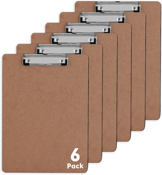 Clipboards, PANDRI 6 Pack Hardboard Office Clipboards, Low Profile Clip, Clip Boards 8.5x11 Standard Letter Size, Classroom Supplies, ECO Friendly