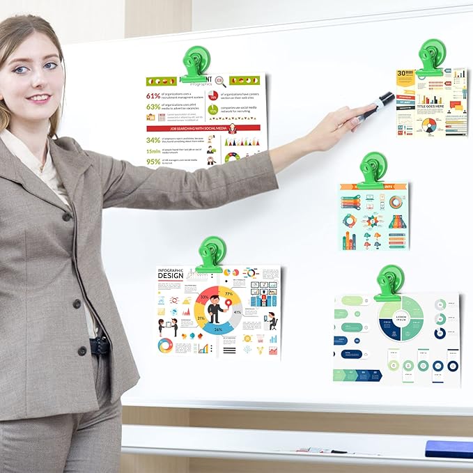 VNDUEEY 20 Pack Magnetic Clips Heavy Duty, Fridge Magnets Refrigerator Magnets, Magnets for Whiteboard, Strong Magnet Clips for Home, Office, Locker (Light Green)