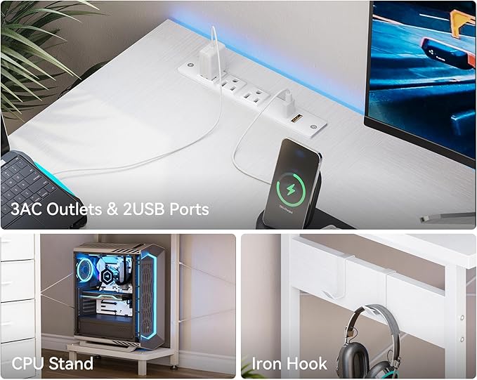 Casaottima L Shaped Desk with 4 Tier Drawers, 53" Gaming Desk with Power Outlets & USB, Reversible L-Shaped Computer Desk with CPU Stand, Home Office Corner Desk with Storage, Easy Assemble, White