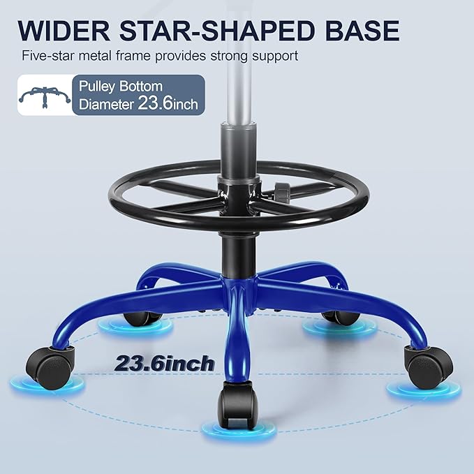 Drafting Chair with Backrest – Adjustable Foot Rest Rolling Stool with Wheels, PU Leather Swivel Stool for Office Spa Studio Lab Counter Salon Home Work Bar Kitchen Shop(Ember Brown)