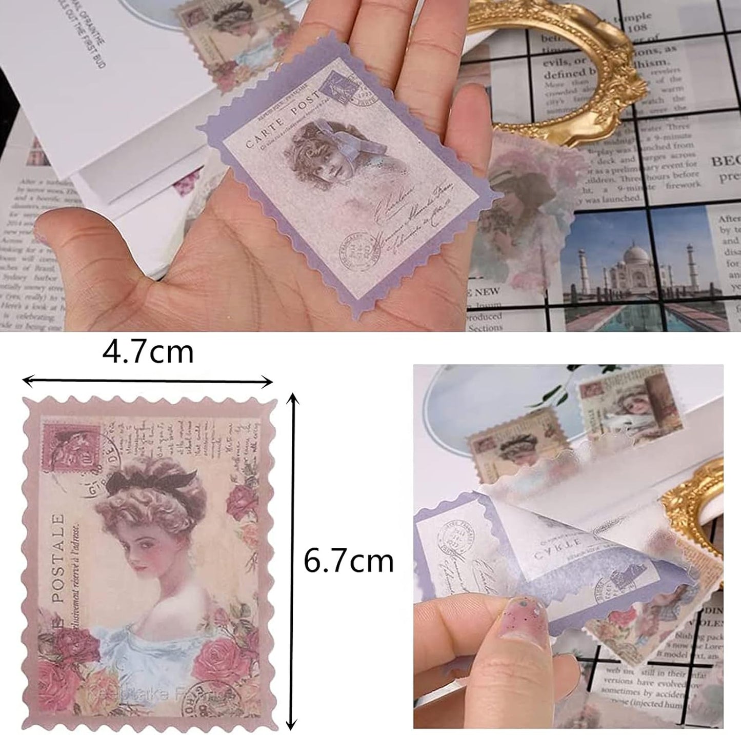 Vintage Flower Stickers, Postage Stamp Look Stickers, Aesthetic Botanical Deco Paper Sticker for Scrapbooking, Journaling Supplies, Planners, Kid DIY Art Crafts (Classical Beauty 60PCS)