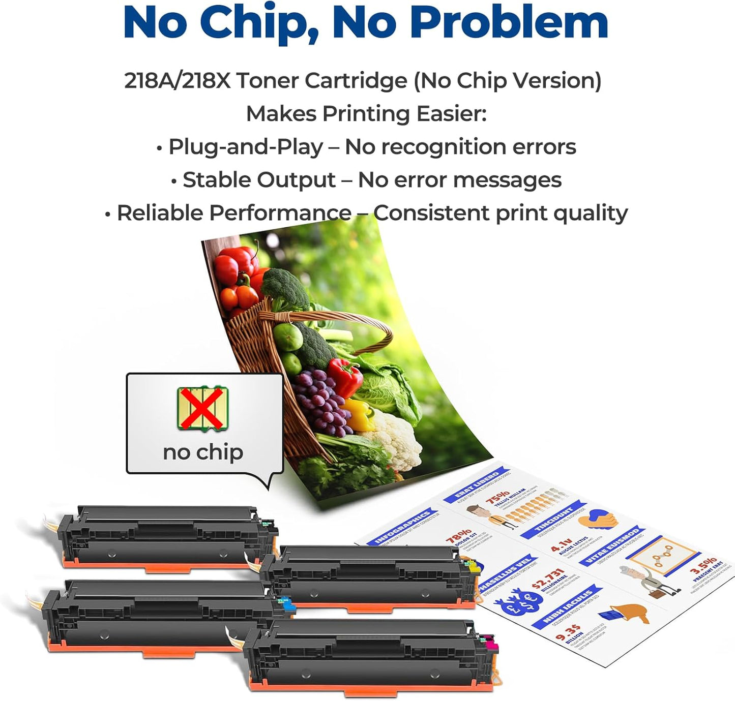 218A Toner Cartridges 4 Pack Color Laser Jet Pro MFP 3301fdw 3301sdw 3201dw Replacement for HP 218A 218X 218 Toner Cartridge HP218A for Color Laser-Jet Pro 3201dw MFP 3301fdw 3301sdw 3301cdw | No Chip