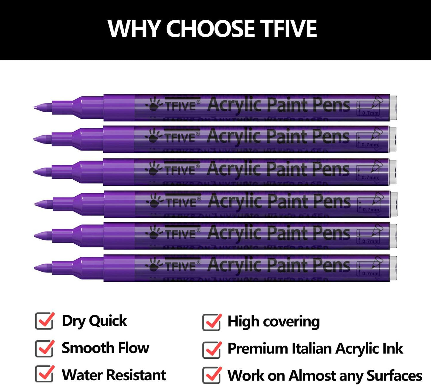 Purple Marker Paint Pens - 6 Pack Acrylic Purple Permanent Marker, 0.7mm Extra Fine Tip Paint Pen for Art Projects, Drawing, Rock Painting, Ceramic, Glass, Wood, Plastic, Metal, Canvas DIY Crafts
