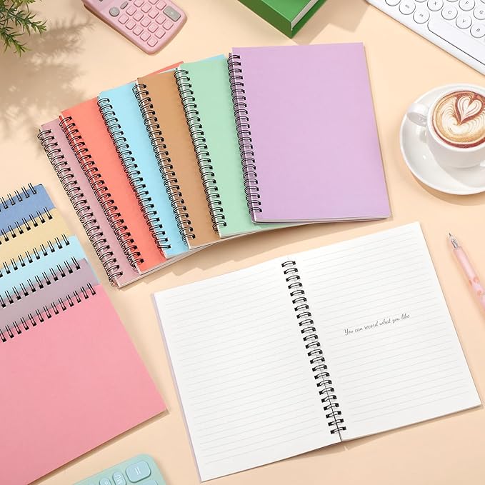 Fuutreo 24 Pcs Spiral Notebook for Work A5 8.3 x 5.7 Inch College Ruled Spiral Journal Notebook Kraft Cover, 12 Color, 60 Sheets, 120 Pages for Office School Supplies(Candy Color)