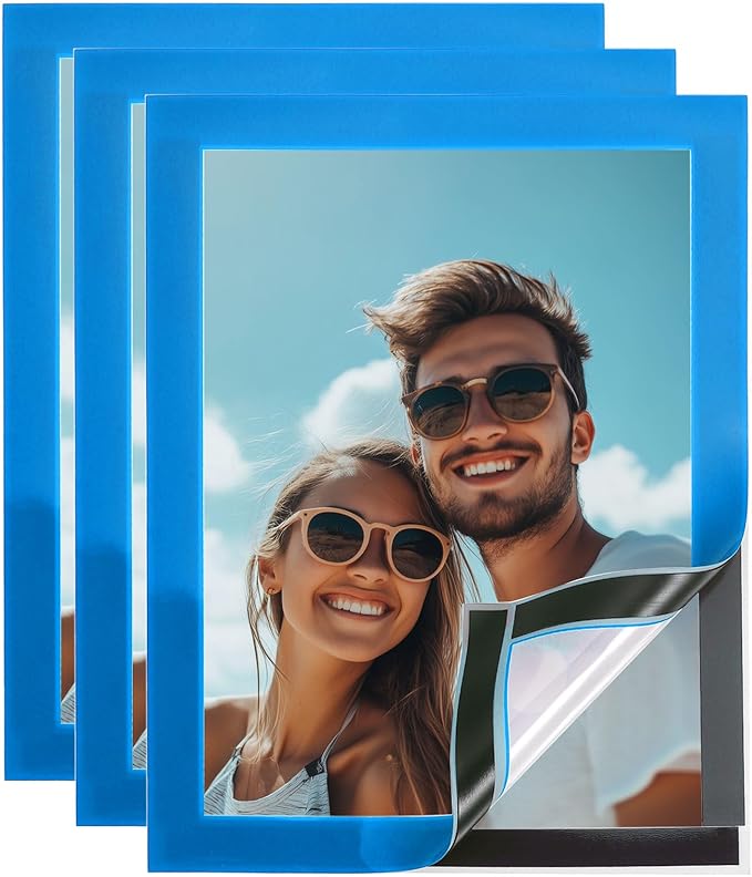 uxcell 3 Pcs Magnetic Sign Holder, 5" x 7" Self-Adhesive Magnetic Wall Signs Holder Magnetic Picture Frame Document Holder for Home Office Wall Window Displays, Sky Blue