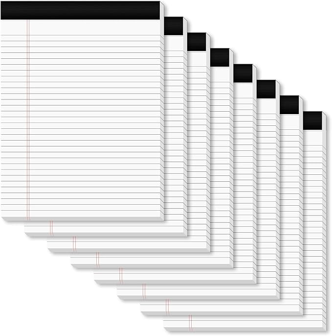 Legal Pads 8.5 x 11 Note Pads 8.5 x 11 Wide Ruled Notepad Lined Paper Writing Pads for Home, School, Office Use, 80gsm Perforated Legal Pad - Sturdy Cardboard Backing Support, 8 Pack (30 Sheets/Pad)