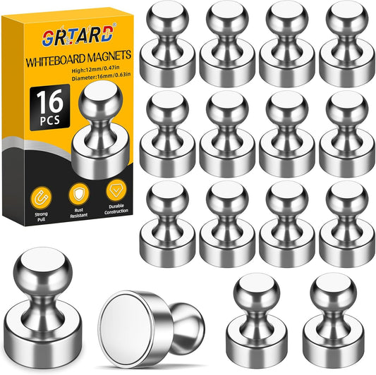 Grtard 16 Pack Magnetic Push Pins, Fridge Magnets for Whiteboard, Whiteboard Magnets Refrigerator Magnets, Small and Strong Push Pin Magnet for Office, School, Locker, and Map Magnet