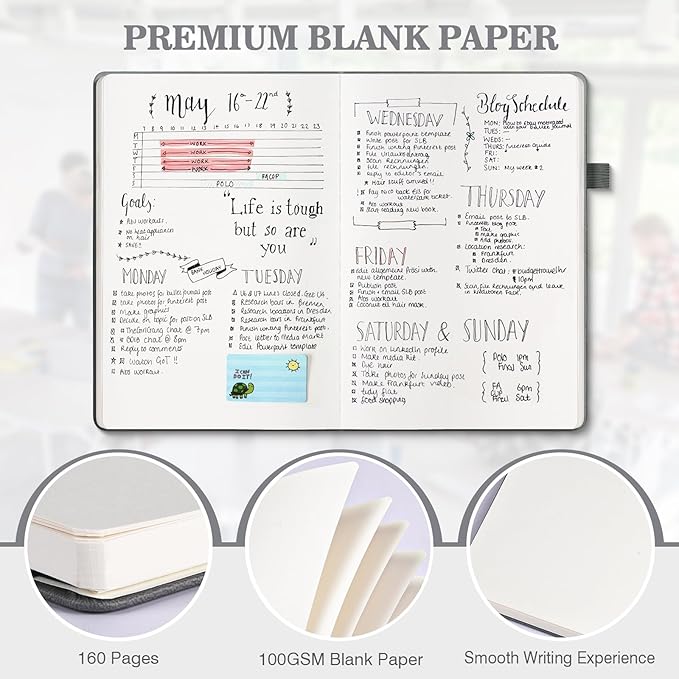 Blank Journal Notebook, 3 Pack A5 Sketch Book, Hardcvoer Sketchbook for Drawing with 100GSM Thick Paper, Leather Journal for Writing, Unlined Journal for Women, Men, School, 160 Pages, 5.7" x 8.4"