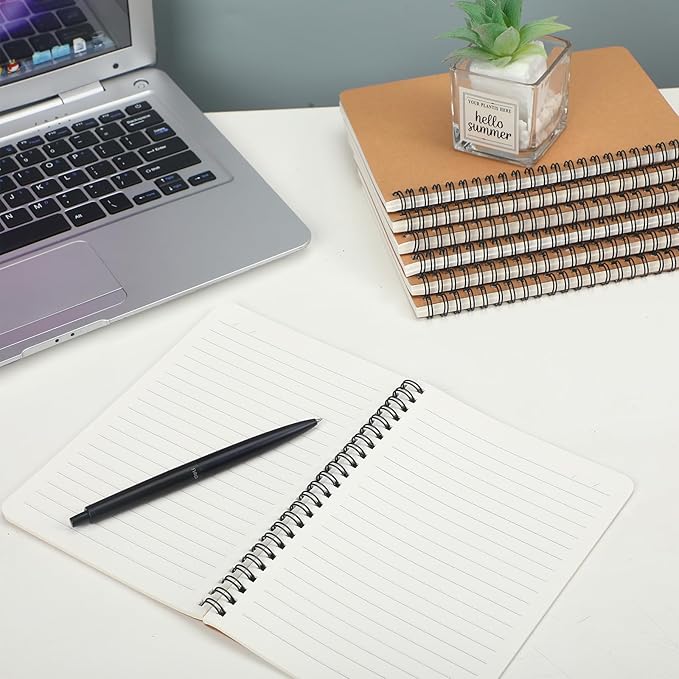 miikoul 100 Packs A5 Spiral Lined Notebooks, Kraft Paper Cover, 8.3"×5.5", 60 Sheets/120 Pages, Ruled Notebooks Bulk, Hardcover Journal Notepad Travel Notebooks for Office and School Supplies