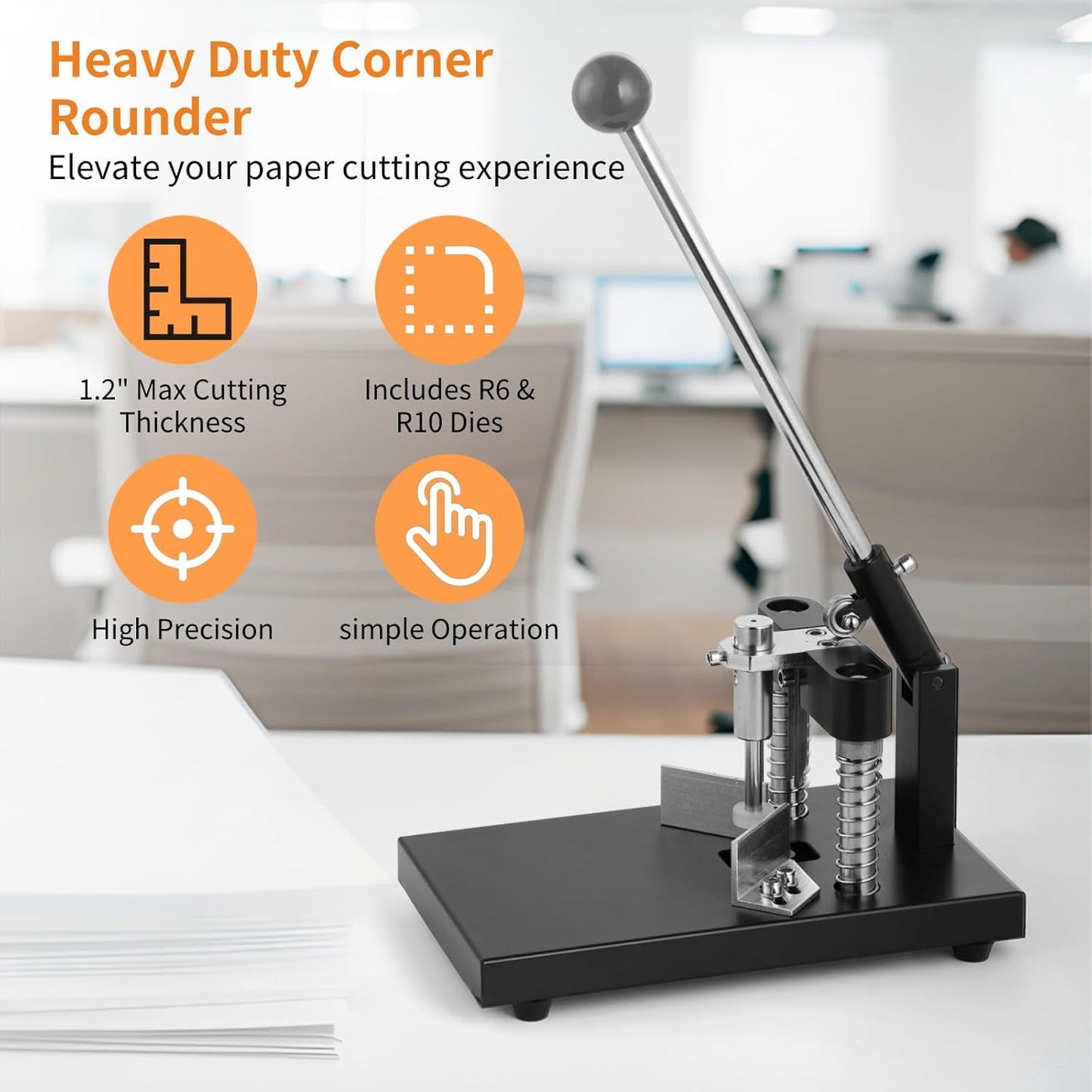 Corner Rounder, Paper Punch Cutter, Hand-Operated Corner Rounding Machine with R6mm and R10mm Dies, Industrial Heavy Duty Paper Cutting Tool for Laminate