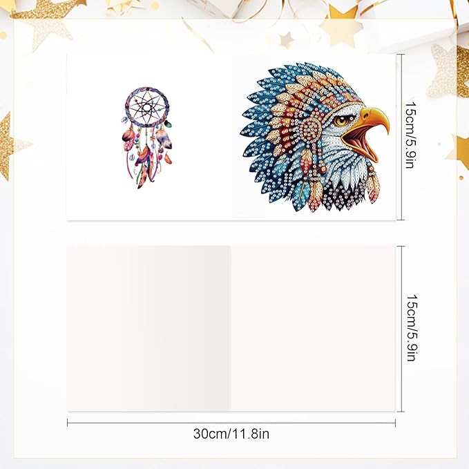 6pcs Diamond Art Painting Kit Greeting Card, Ethnic Rooster 5D DIY Diamond Handmade Holiday Glitter Greeting Card with Envelope, Holiday Gift Congratulation